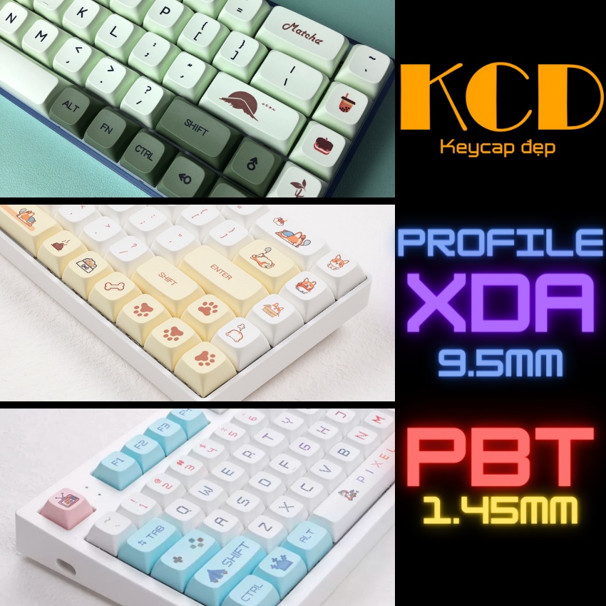 Bộ Keycap PBT profile XDA cao 9.5mm, Shimmer, Matcha,... in Dyesub, dùng được với đa số bàn phím cơ
