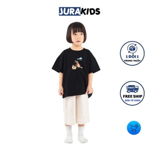 Áo thun trẻ em 100% cotton Unisex Jurakids Dinosaur in the rain Tee Black