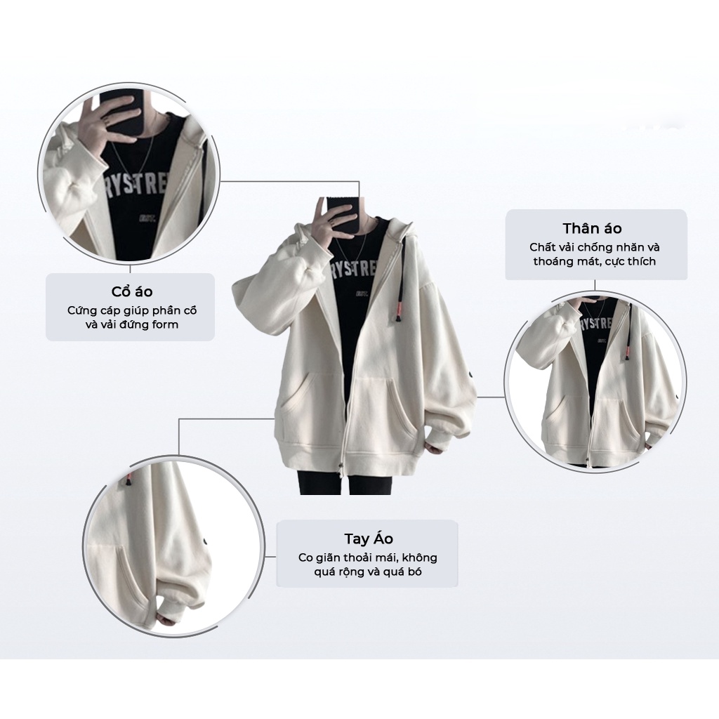 Áo Khoác Nỉ Bông Nam, Nữ Basic Unisex Nỉ From Rộng Màu Đen HDKK950 Unichic