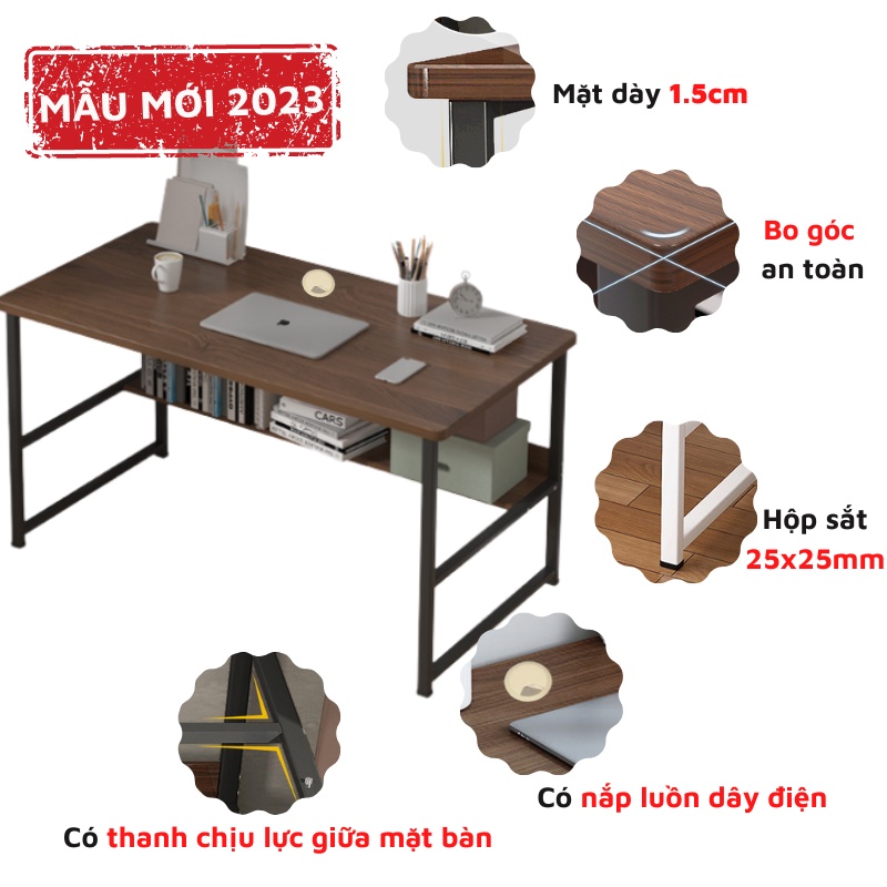 Bàn làm việc kèm kệ sách, bàn học đa năng cho mọi lứa tuổi, chất liệu mặt gỗ mdf, khung sắt sơn tĩnh điện siêu bền
