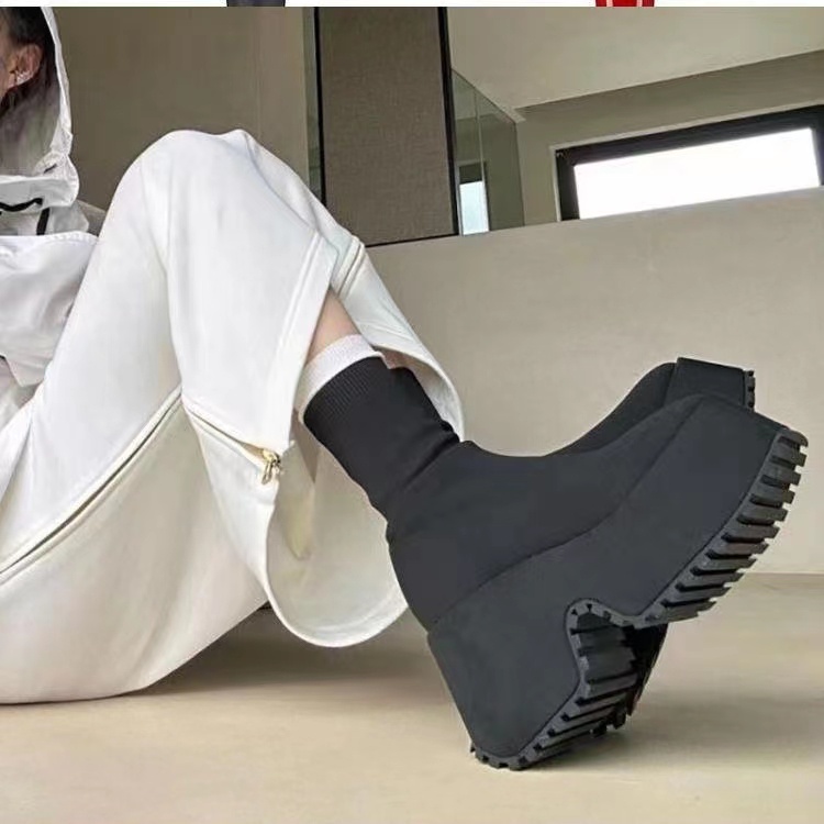 Giày Bốt Martin Cổ Cao 11CM Dệt Kim Dày Dặn Phong Cách Anh Quốc Thời Trang 2023 Cho Nữ