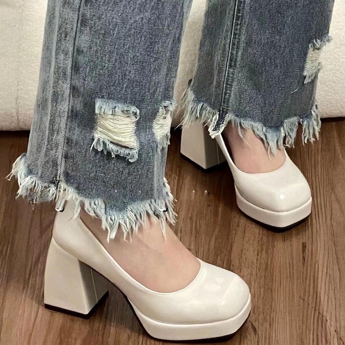 Giày nữ giày cao gót giày mary jane giày lolita cao gót nữ Giày Cao Gót Da Mũi Vuông Đế Dày Thời Trang Cho Nữ