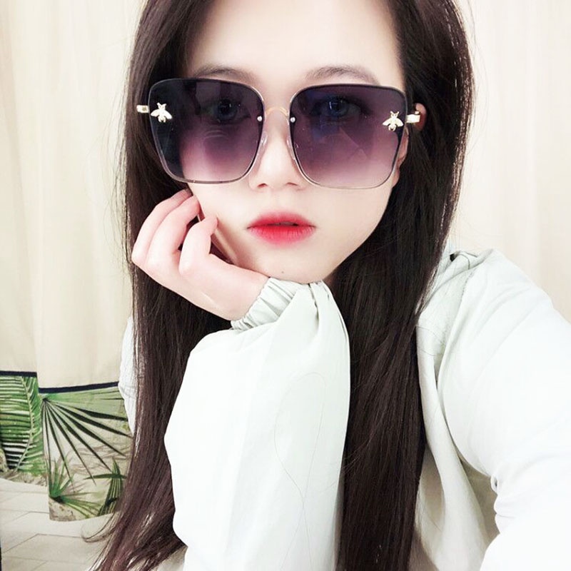 (JIUERBA) Kính Râm Thời Trang Phương Tây Gọng Vuông Nhỏ Không Viền Kim Loại Chống Nắng