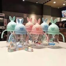 Bình nước tập uống cho bé FREESHIP Bình con thỏ có van chống sặc cao cấp 250ml bằng nhựa PP chịu nhiệt tốt