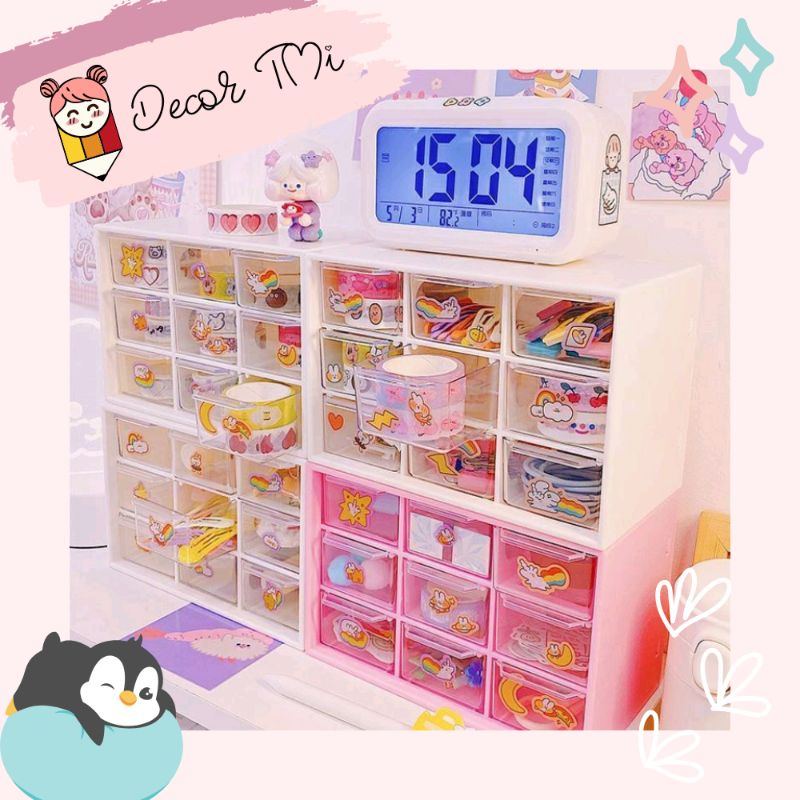Tủ Mini 9 Ngăn Kéo Để Bàn / Treo Tường Đựng Phụ Kiện Mỹ Phẩm Tiện Lợi Kệ Nhựa 9 Ô Đa Năng Cho Học Sinh