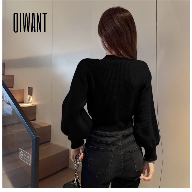 Áo Len Nữ Dài Tay Cổ Chữ V Màu Trơn Thời Trang