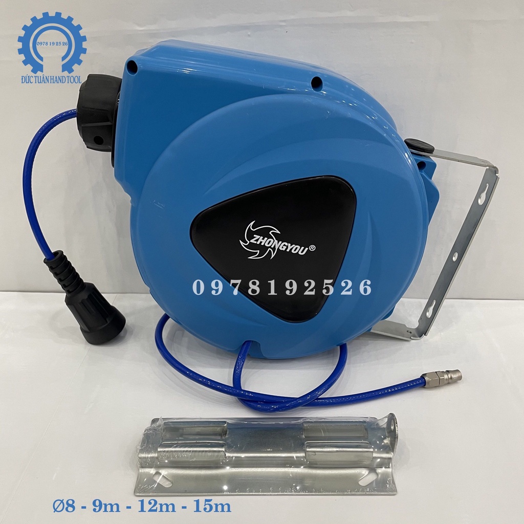 Cuộn Dây Hơi Khí Nén Tự Rút ZHONGYOU Ø8 Dài 9M - 12M - 15M - MADE IN TAIWAN