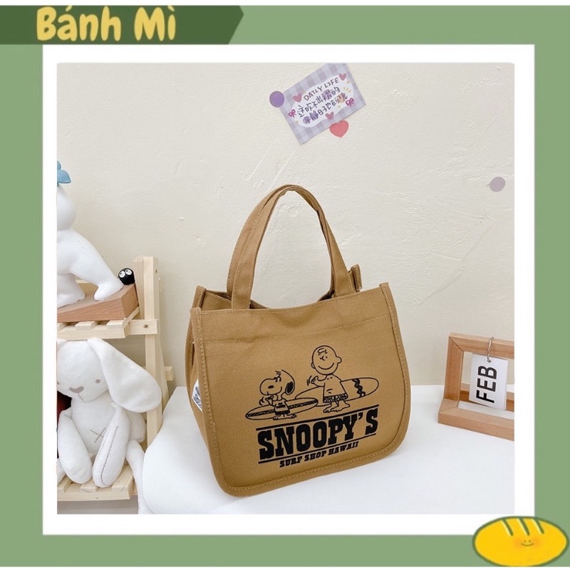 TÚI VẢI CANVAS HÌNH SNOOPY ĐỰNG CƠM TRƯA GIỮ NHIỆT THIẾT KẾ ĐƠN GIẢN PHONG CÁCH NHẬT BẢN