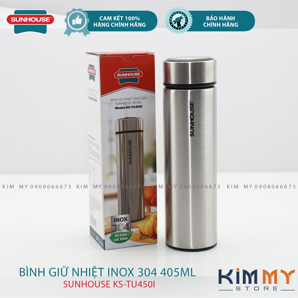 BÌNH GIỮ NHIỆT INOX 304 SUNHOUSE 450ML KS-TU450I- Hàng Chính Hãng