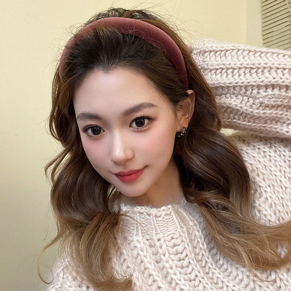 ANEMONE Băng Đô Cài Tóc Bằng Vải Nhung Mỏng Phong Cách Retro Đơn Giản Ngọt Ngào Cho Nữ