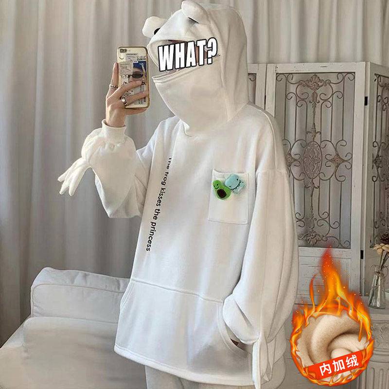 * * Áo Hoodie Lót Lông Cừu Dày Dặn Dáng Rộng In Hoạt Hình Phong Cách Hồng Kông Dành Cho Học Sinh Nam Nữ