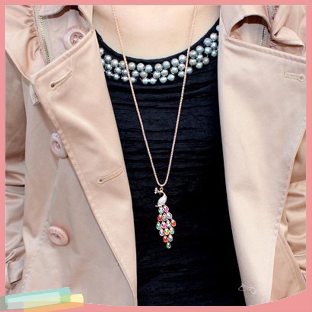 Dây Chuyền Hình Chú Công Đính Đá Nhiều Màu Sắc Thời Trang Cho Nữ