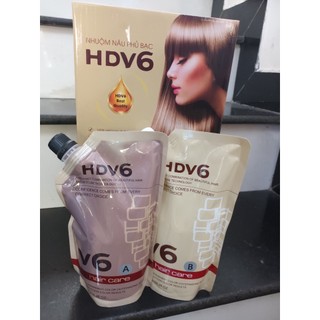  Kem Nhuộm Phủ Bạc Màu Nâu Không Dính Da Đầu HDV6 500ml x2 
