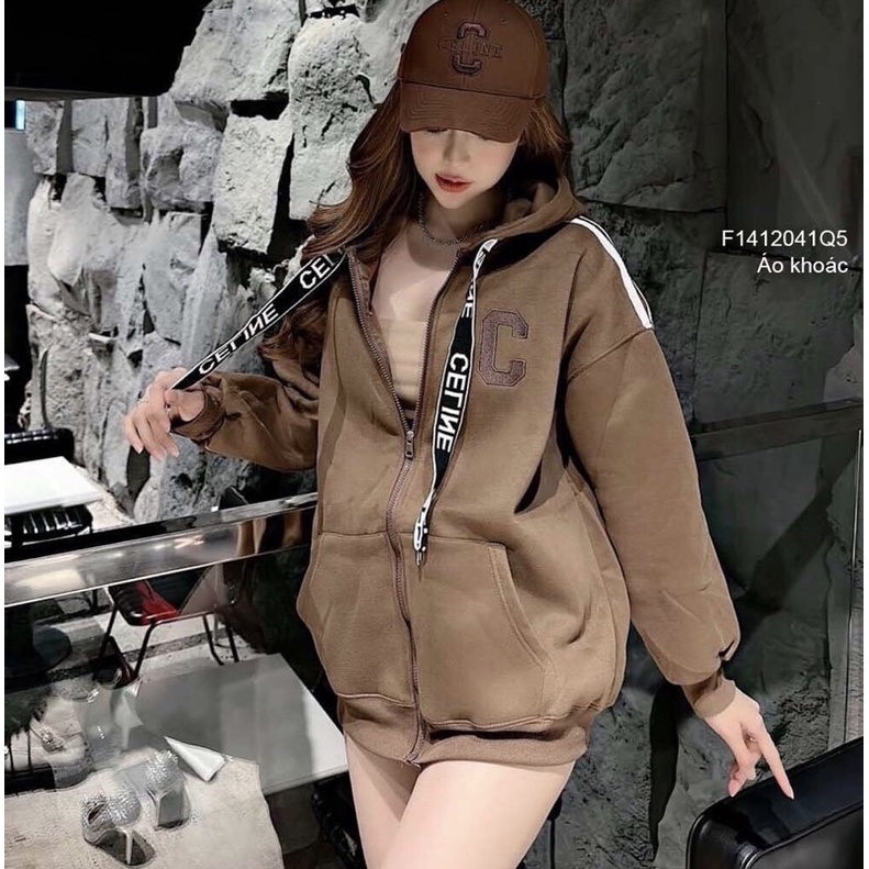 Áo khoác nỉ có nón tay dài phối viền sọc