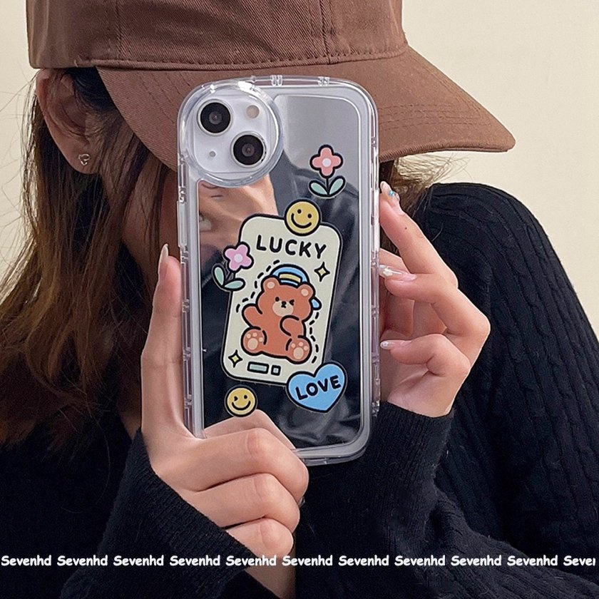 Ốp Điện Thoại TPU Silicone Mềm Mặt Gương In Hình Gấu Hoạt Hình Cho iPhone 14 13 12 11 Pro Max XR
