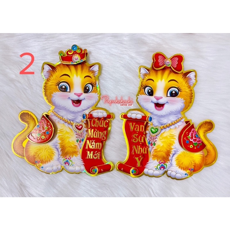 Hình dán cửa cặp Mèo/Thỏ trang trí Tết Quý Mão 2023 nhỏ xinh
