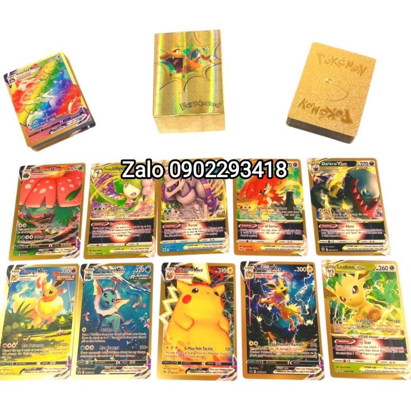 Bộ 10 Thẻ Bài Pokemon Mạ Vàng Hàng Vip 2024 VIP-GX-V Max Trò Chơi Đối Kháng