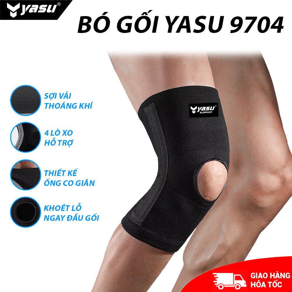 Bó gối thể thao bảo vệ đầu gối có lò xo trợ lực vải thoáng khi Yasu 9704 
