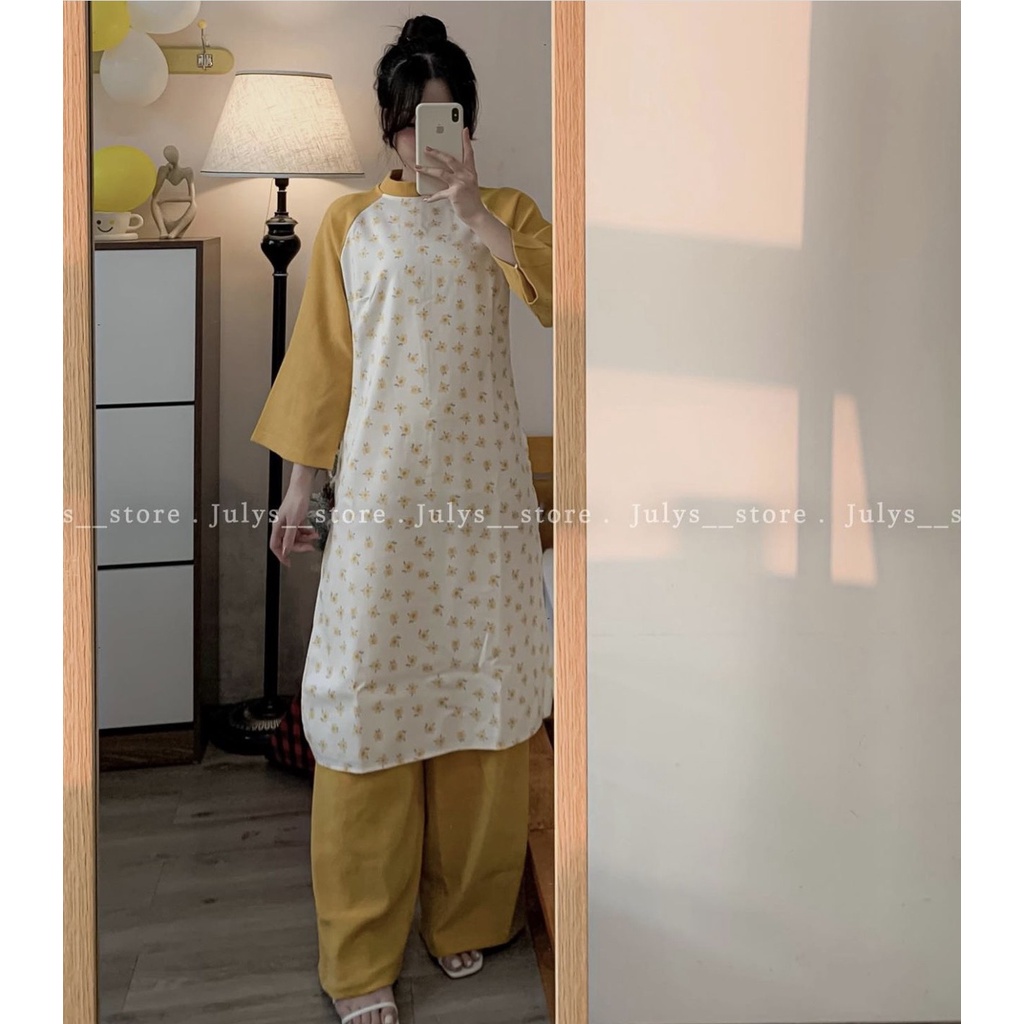 SET ÁO DÀI HOA NHÍ CÁCH TÂN TAY LỠ KÈM TURBAN TẾT 2023
