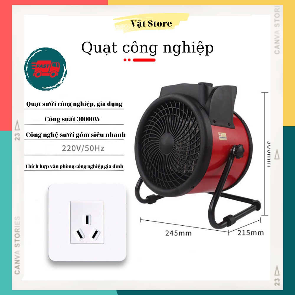 Quạt sưởi công nghiệp công suất 3000w điện áp 220V làm nóng vô cùng nhanh, xua tan gia lạnh trong căn phòng của bạn