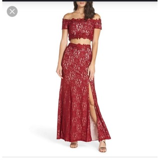 Đầm dạ hội 2-piece đuôi cá xẻ tà VNXK áo crop top bẹt vai phối cv tiệc prom dress mermaid high split xuất khẩu dư xịn