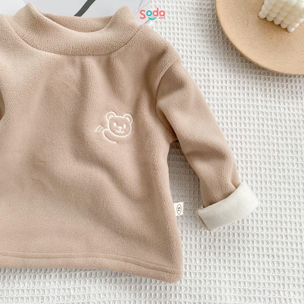 Áo nỉ thêu gấu cho bé, lót nỉ cực ấm, hình thêu gấu dễ thương