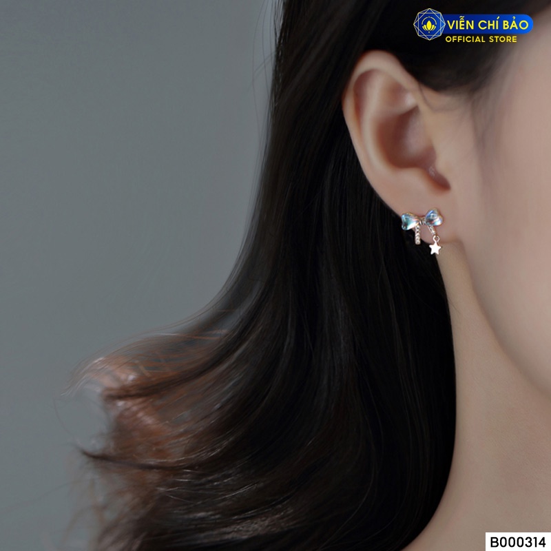 Bông tai nơ đá mặt trăng chất liệu bạc Thái thời trang phụ kiện trang sức Viễn Chí Bảo B000314