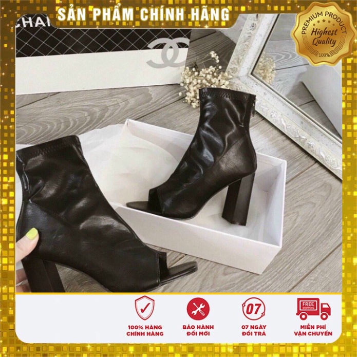 Giày Bốt Nữ Cổ Cao Hở Mũi Chất Da Mềm Boot Nữ Xỏ Ngón Đế Vuông 8 phân Mới 2022 CÓ khóa dùng để kéo SAU