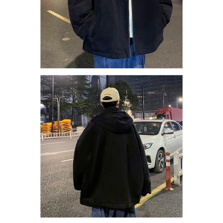 Áo Khoác Nhung Kẻ Có Mũ Trùm Dáng Rộng Thời Trang Mùa Thu Đông Phong Cách Retro Giản Dị Dành Cho Nam