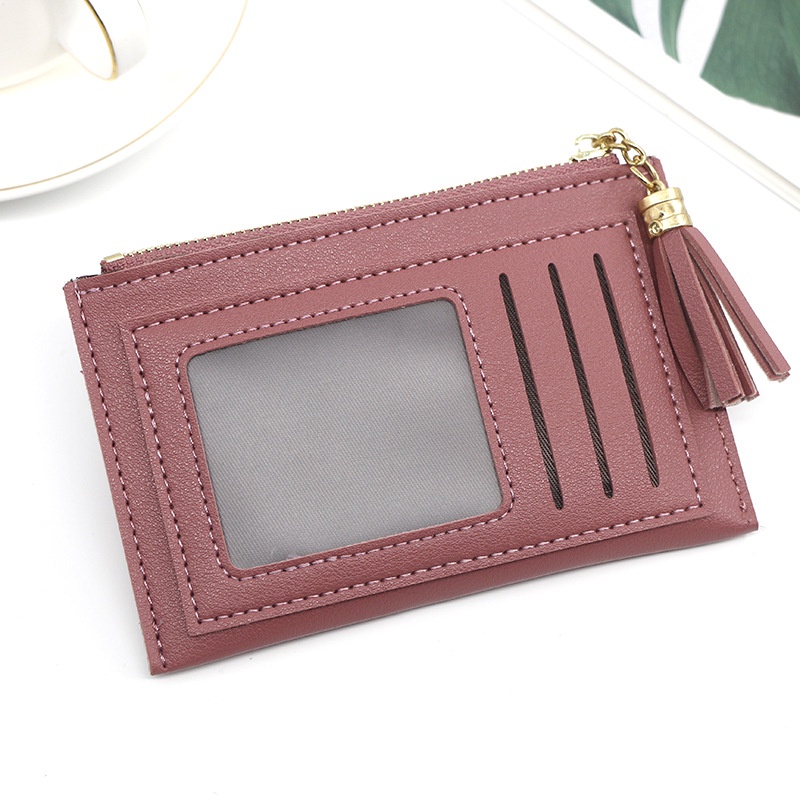 Ví Đựng Tiền Xu Màu Trơn Có Khóa Kéo Phối Tua Rua Màu Sắc Đơn Giản Thời Trang Cho Nữ