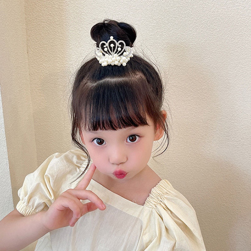 Dây Cột Tóc Cao Su Hình Vương Miện Công Chúa Đính Hạt Ngọc Trai Phong Cách Hàn Quốc Mới 2023 Cho Bé Gái