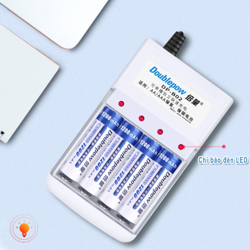 Sạc Pin Doublepow B02 chính hãng và pin tiểu sạc dùng cho MIC Hát không dây, đài FM, Đồ chơi, điều khiển ...
