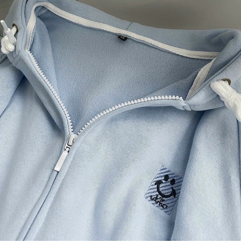 Áo khoác hoodie kiểu khóa kéo logo thêu mặt cười vải nỉ pe cách nhiệt siêu tốt phong cách ullzang hàn quốc hot trend mới