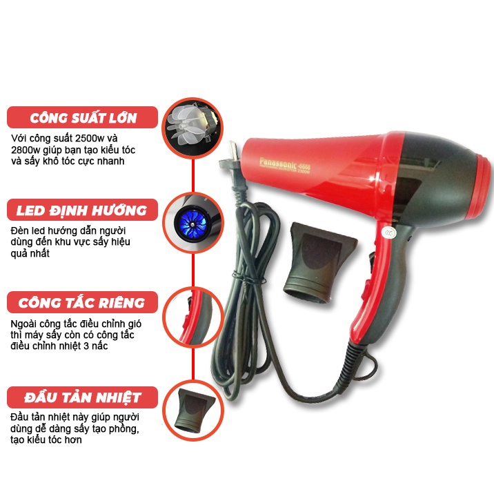 Máy sấy tóc pana.sonic 6688 chính hãng nóng lạnh 2 chiều dây dài 3.m chuyên dụng cho salon 2500- 2800w Lamyra