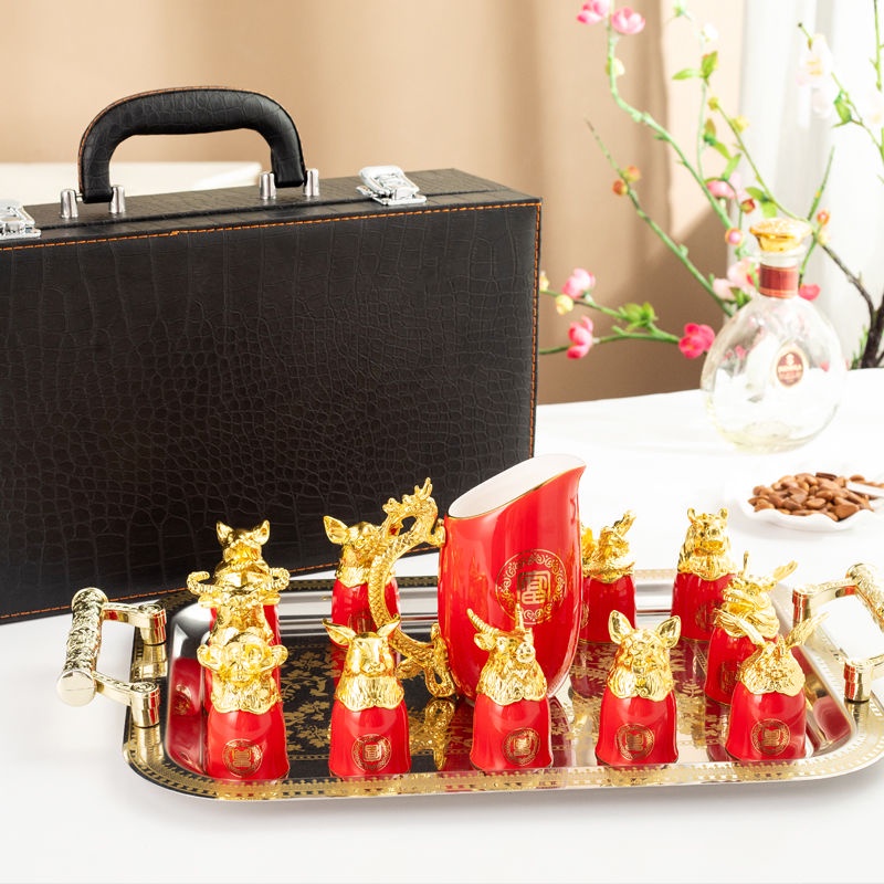 Bộ ly rượu bằng gốm mười hai cung hoàng đạo Bộ ly uống rượu sáng tạo/ly rượu vang 12 cung hoàng đạo 