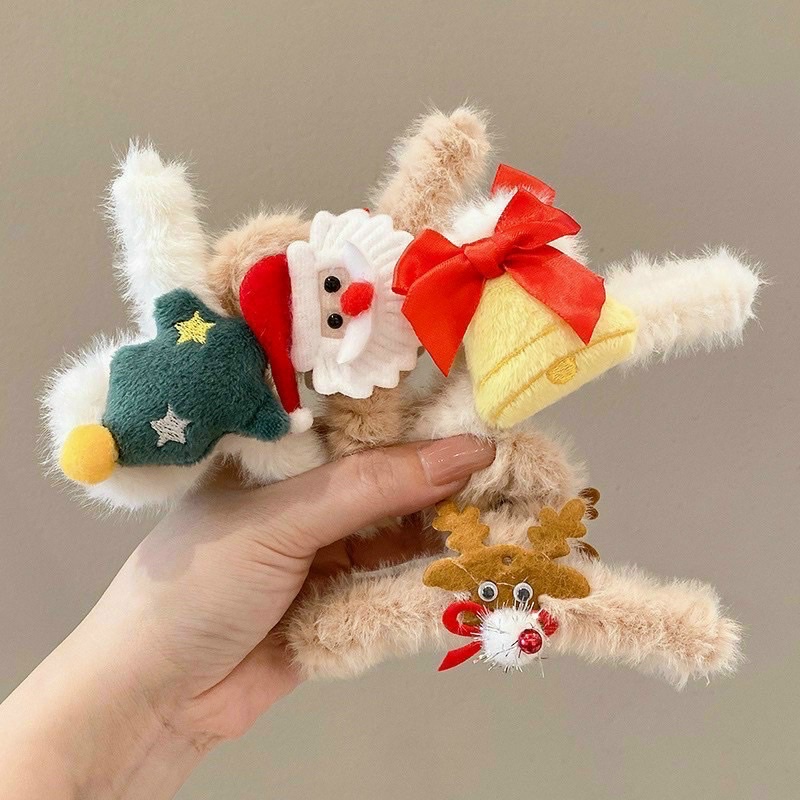 Kẹp tóc càng cua giáng sinh bằng bông ,cặp tóc noel cute