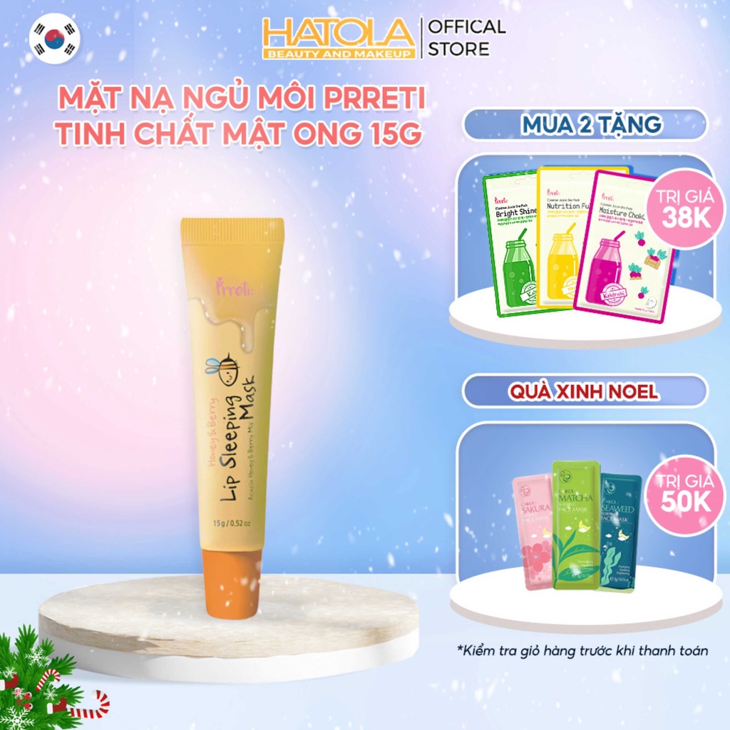 Son dưỡng môi kiêm mặt nạ ngủ Hàn Quốc Prreti mật ong cấp ẩm làm hồng môi đàn hồi tự nhiên 15g Hatola
