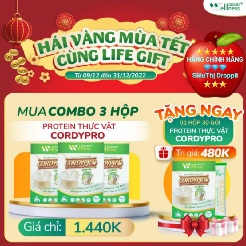 3 hộp Thực phẩm bảo vệ sức khoẻ Protein thực vật Cordypro Wellness by Life Gift Việt Nam