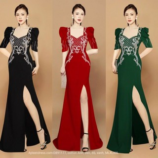 Đầm dạ hội tay phồng kết cầu kỳ