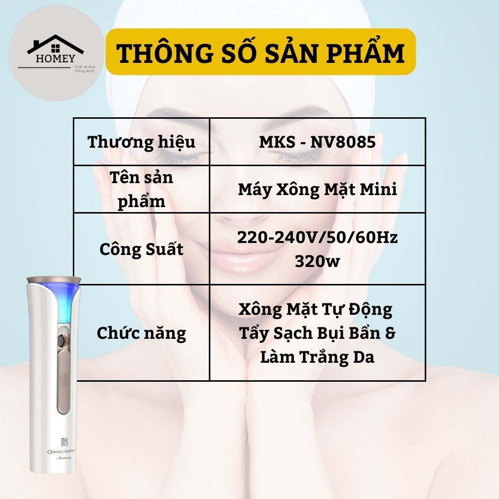 Homey - Máy Phun Sương Xông Hơi Mặt MKS NV8085 - NaNo Mini Cầm Tay Hỗ Trợ Dưỡng Da Cấp Nước Tối Đa