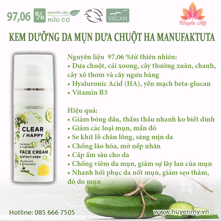 Kem Dưỡng Da Mụn HA Dưa Chuột Manufaktura 50ml