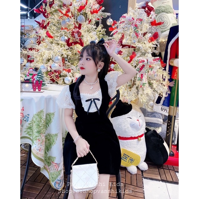 Váy Nhung Phối Zen Tiểu Thư Đinh Ngọc Cho Bé 16kg-41kg