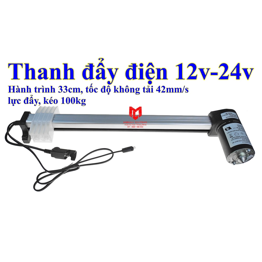 Xilanh điện trượt. thanh đẩy điện 12v-24v hành trình 33cm lực đẩy kéo 100kg
