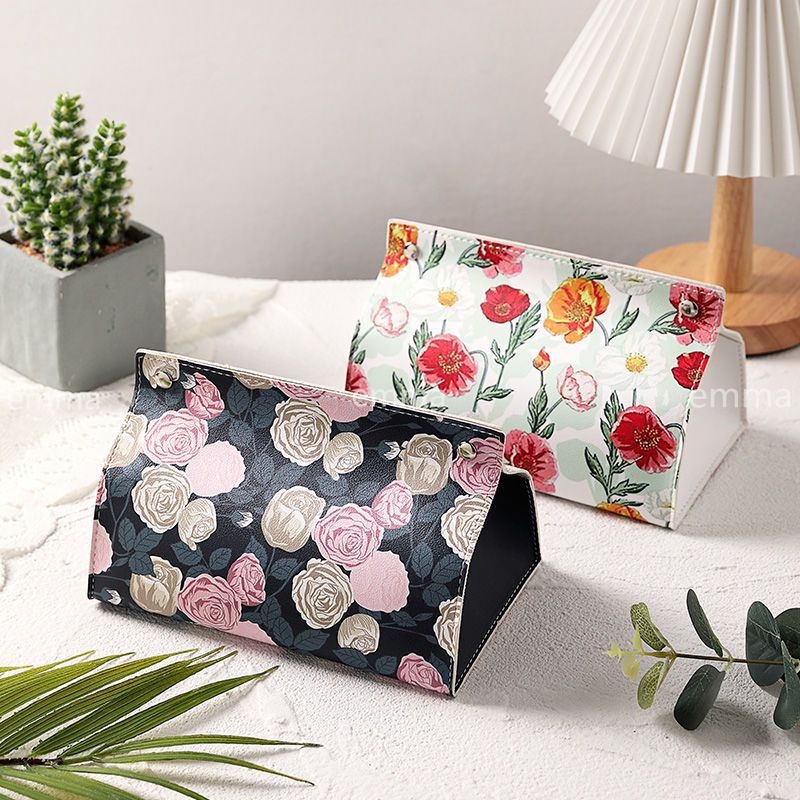 Hộp Da Đựng Khăn Giấy Họa Tiết Hoa Sáng Tạo Để Bàn Phòng Khách / Ngủ Giá Đỡ