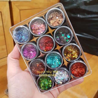 Set 12 màu kim tuyến khổng tước mix size