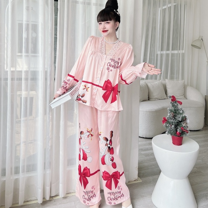 BIGSIZE Bộ Mặc Nhà Nữ SOJUN Pijama Quần Dài Tay Dài Thiết Kế Lụa Latin 50-70kg