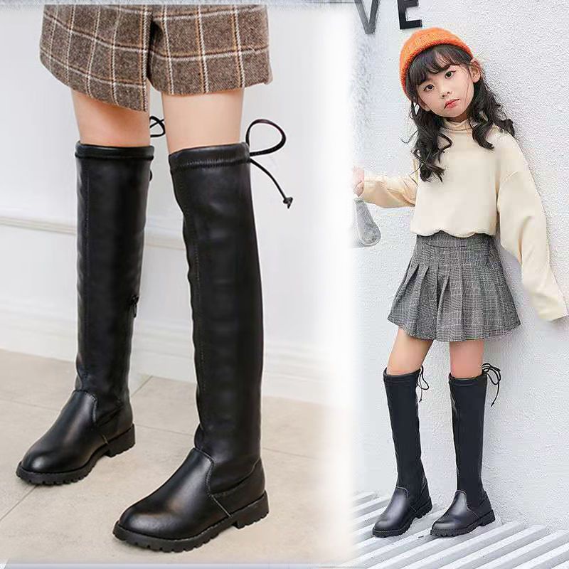 Giày Bốt Cổ Cao Qua Gối Vải cotton Thời Trang Thu Đông Cho Bé Gái Từ 3-13 - 8-10 - 11 Tuổi plus