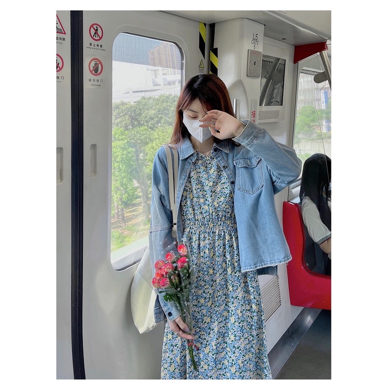 Đầm Dài Tay Phồng Cổ Tròn Họa Tiết Hoa Thời Trang Mùa Hè Phong Cách Pháp Cổ Điển Mới Cho Nữ