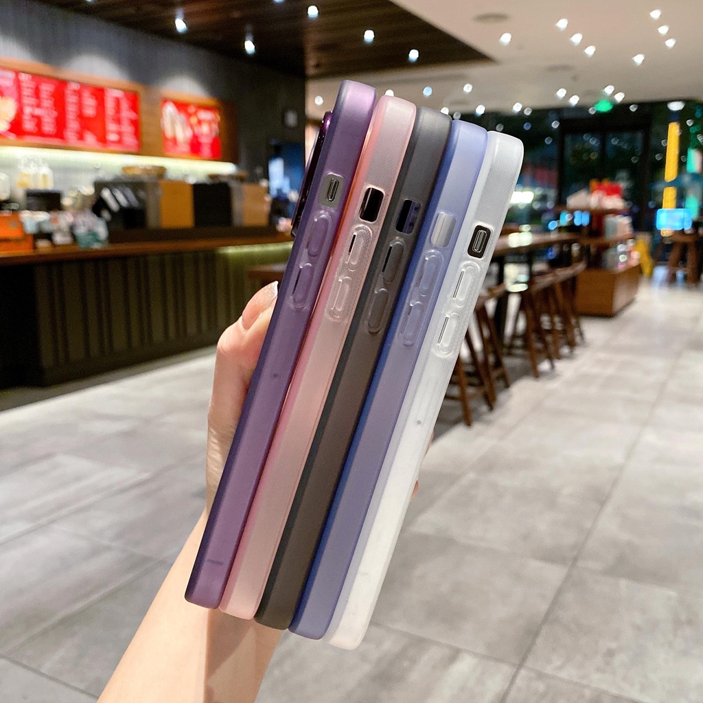 Ốp Điện Thoại PC Silicone Mềm Trong Suốt Màu Sắc Đơn Giản Bảo Vệ Ống Kính Máy Ảnh Cho iPhone 14 13 12 11 Pro Max 14Plus