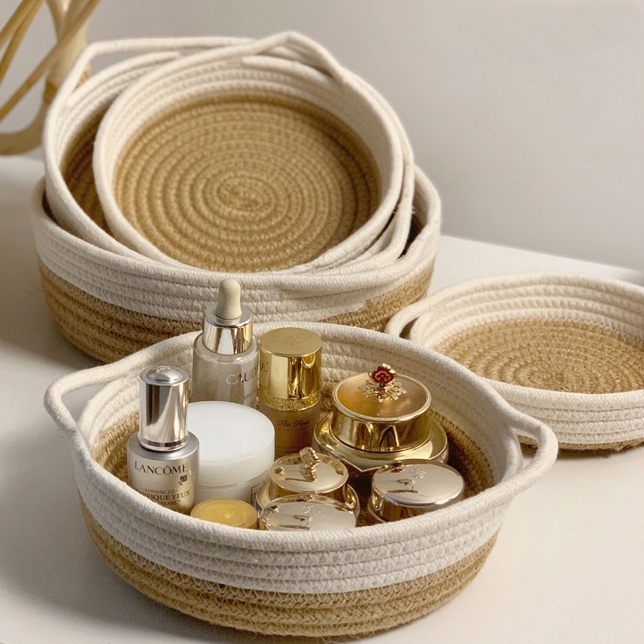 Giỏ Đựng Đồ Dùng / Điều Khiển Từ Xa / Chìa Khóa Để Bàn Bằng Dây Cotton Có Tay Cầm Tiện